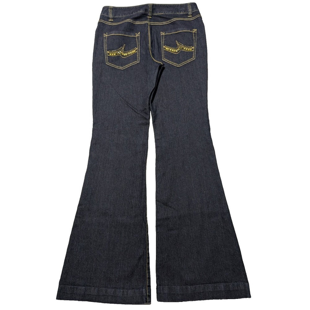 INC‎ REGULAR FLARE Women Size 4 Dark Wash  Embellished Stretch Denim Jeans EUC